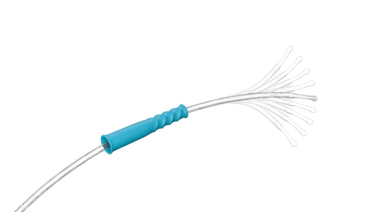 Nærbilde av SpeediCath® Navi som viser gripehåndtaket og den fleksible tuppen illustrert